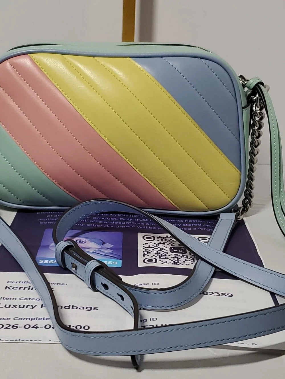 Gucci Marmont Quilted Camera Pastel Stripe Camera Bag -Blue, Pink, Yellow & Mint - Picture 6 of 12
